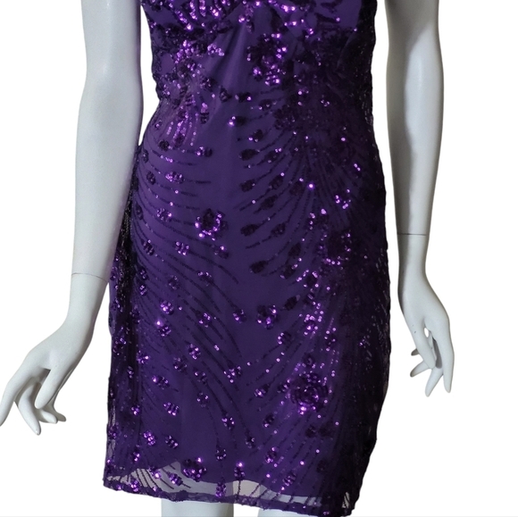 Holiday Party Dress Keep Glowing Purple Sequin Lace Up Bodycon Mini XL - Picture 7 of 13